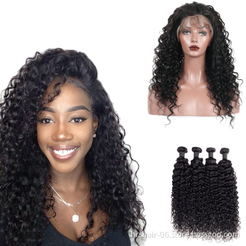 Wholesale virgin indian deep wave human hair cheap nature color 360 lace frontal closure with bundles